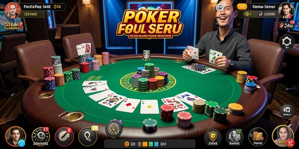 Tampilan gameplay poker yang menegangkan dan seru.