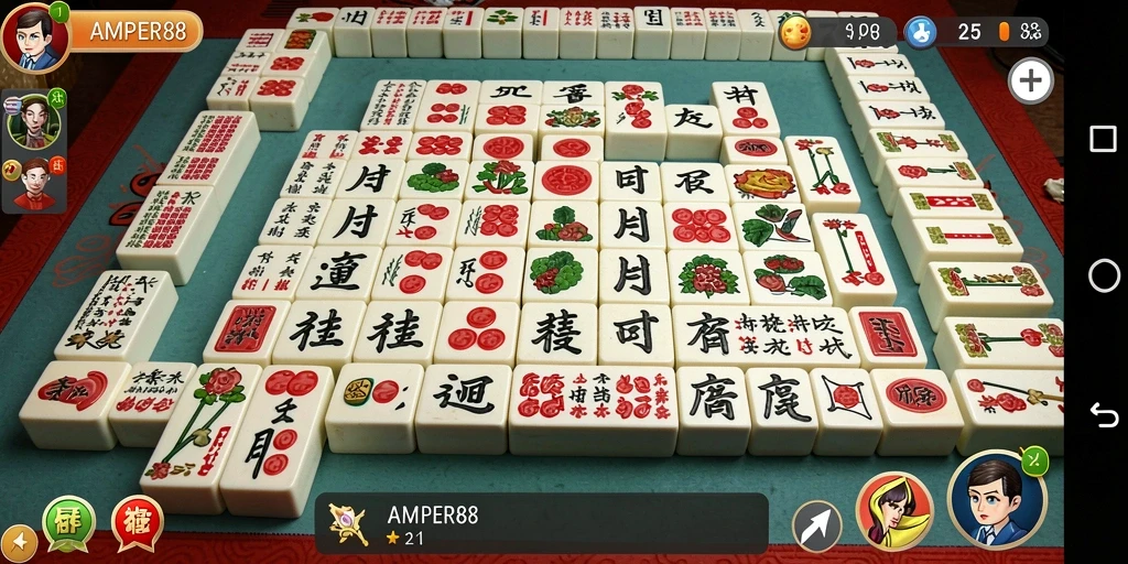 Tampilan gameplay Mahjong seru di AMPER88 yang menantang.