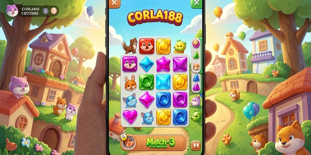 Tangkapan layar gameplay CORLA188 menampilkan aksi seru dalam permainan Match-3.