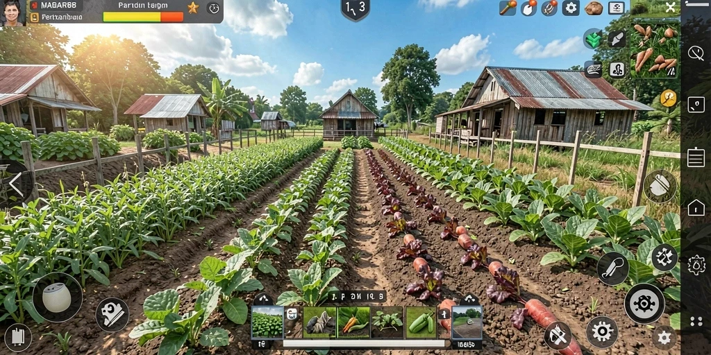 Tampilan gameplay MABAR88 yang menampilkan aktivitas bertani yang seru.