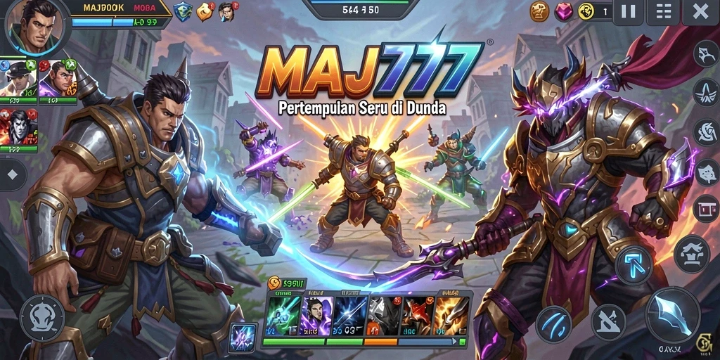 Tampilan menarik dari pertempuran epik di MAJ777 sebagai game MOBA.