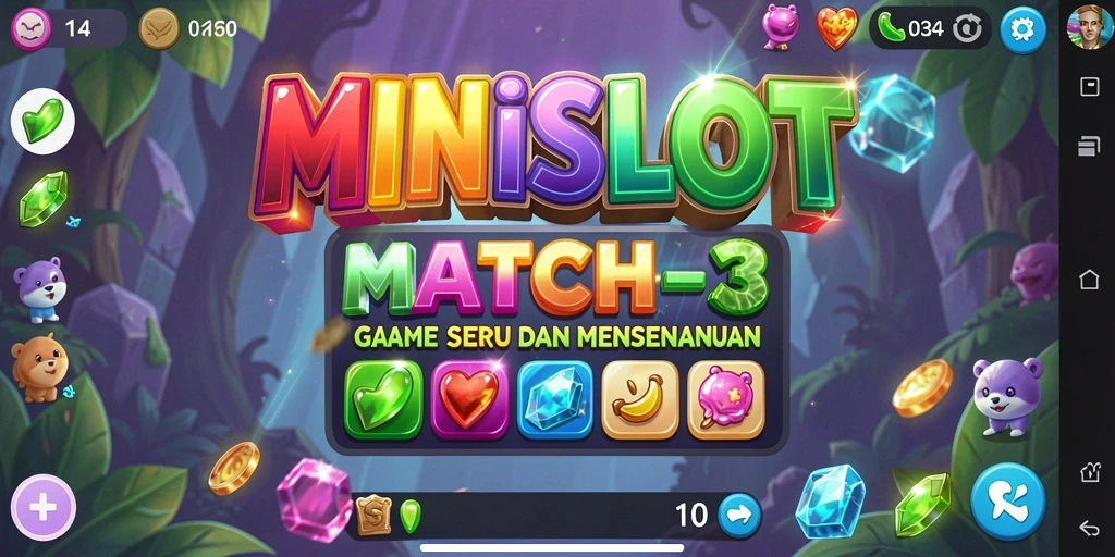 Tangkapan layar utama MINISLOT menampilkan gameplay Match-3 yang menarik.