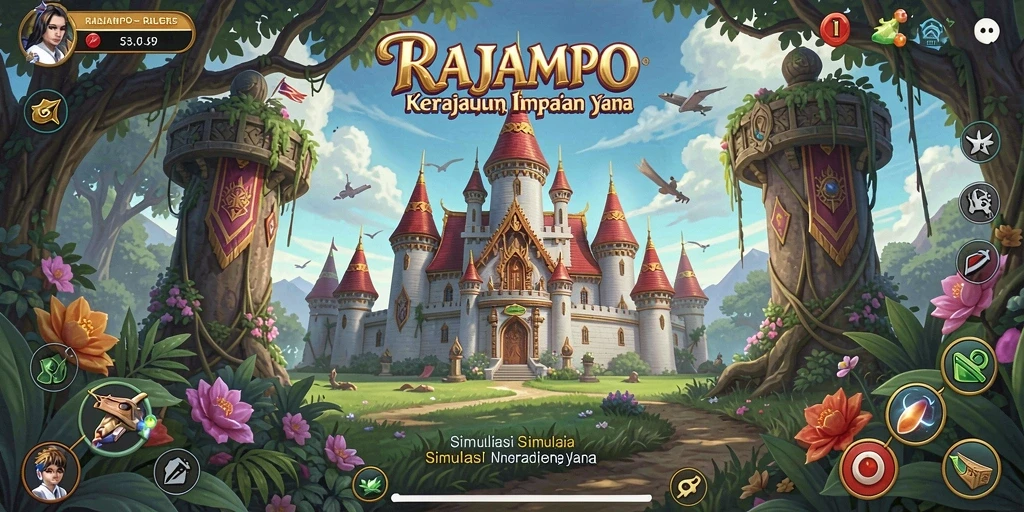Tampilan gameplay menarik dari RAJAMPO dengan berbagai elemen simulasi.